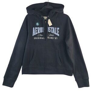 NEW Aeropostale Women's Black Full-Zip Hoodie XL With Embroidered Logo & Pockets
